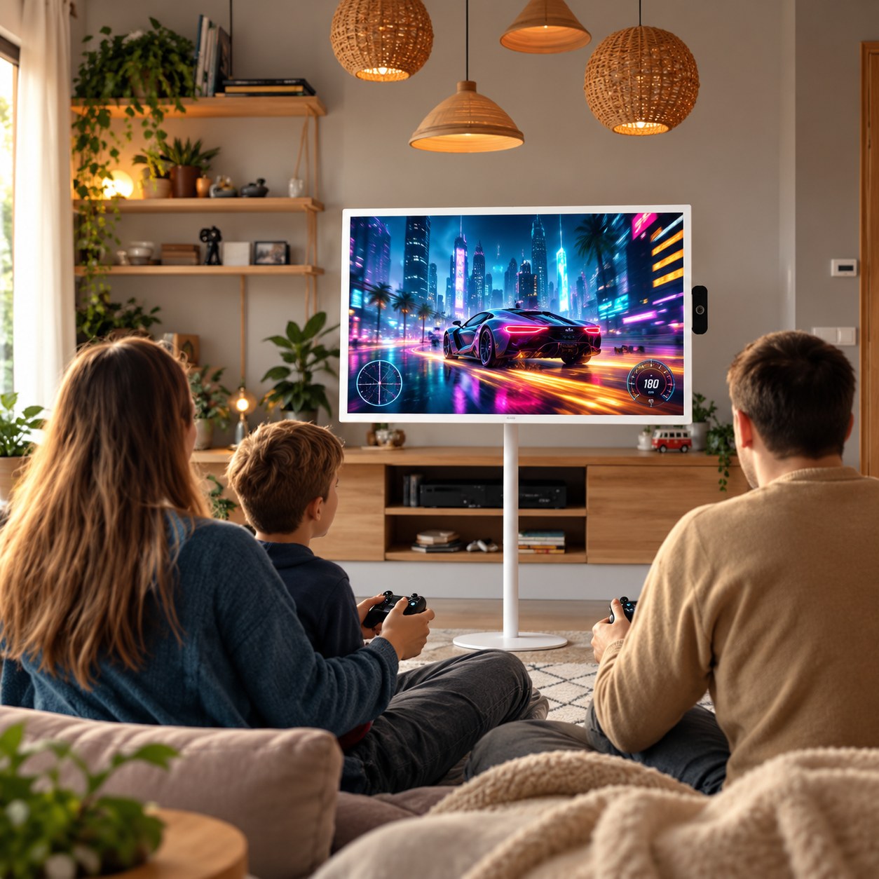 A family plays video games on TV HOME