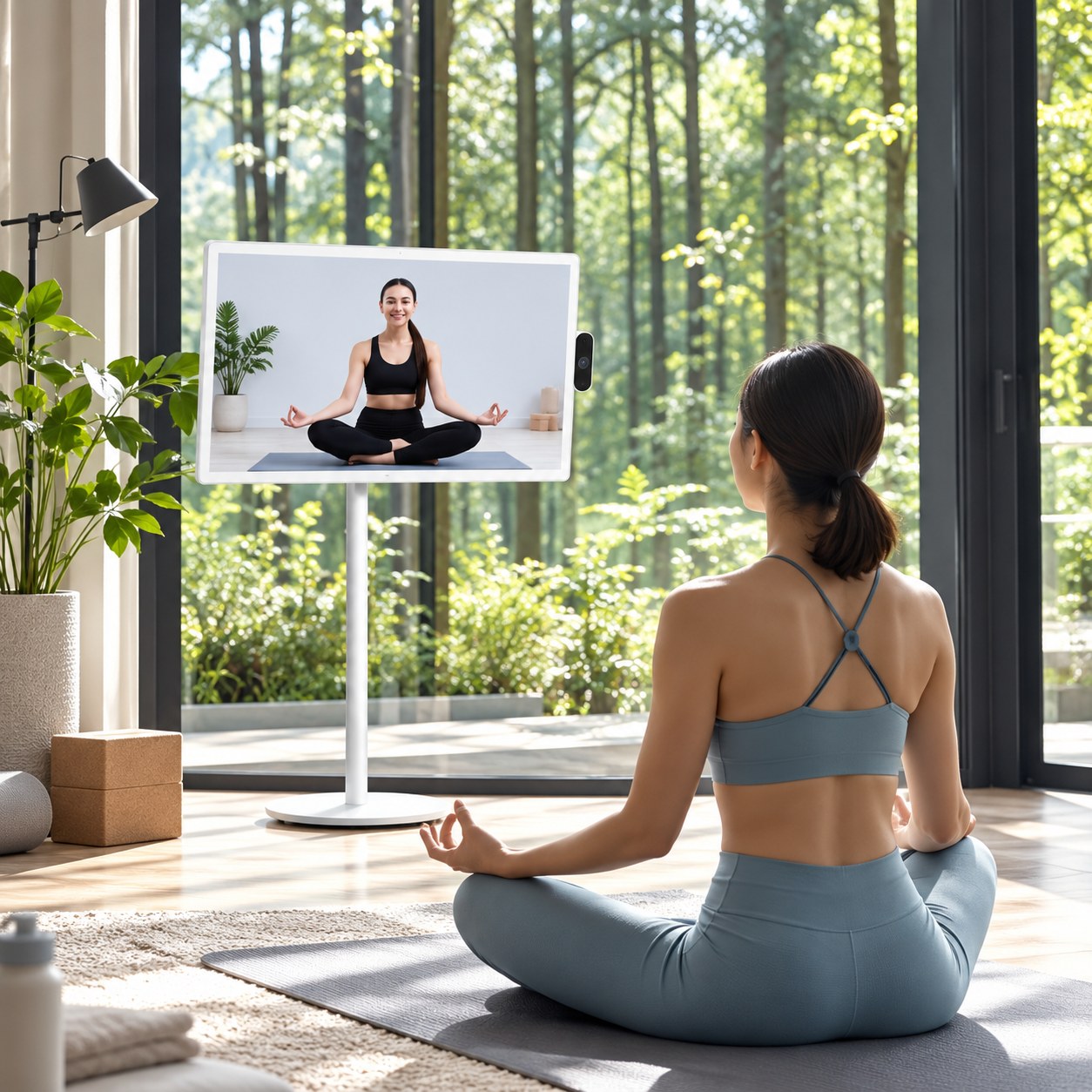 A yoga session in front of TV HOME